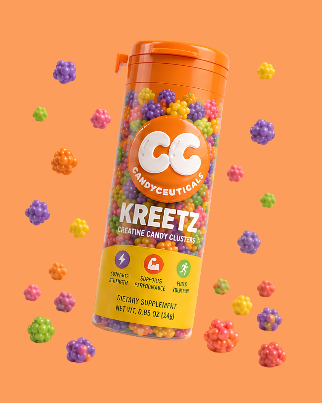 Kreetz creatine candy clusters tube, OG Rainbow flavor
