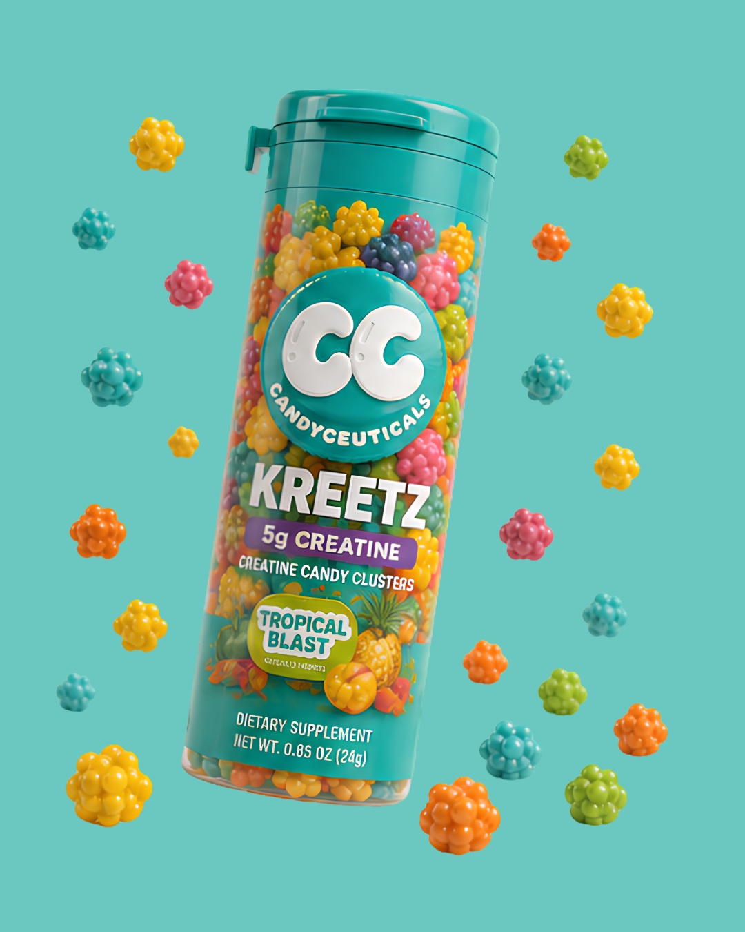Kreetz Tropical Blast tube among falling candy clusters