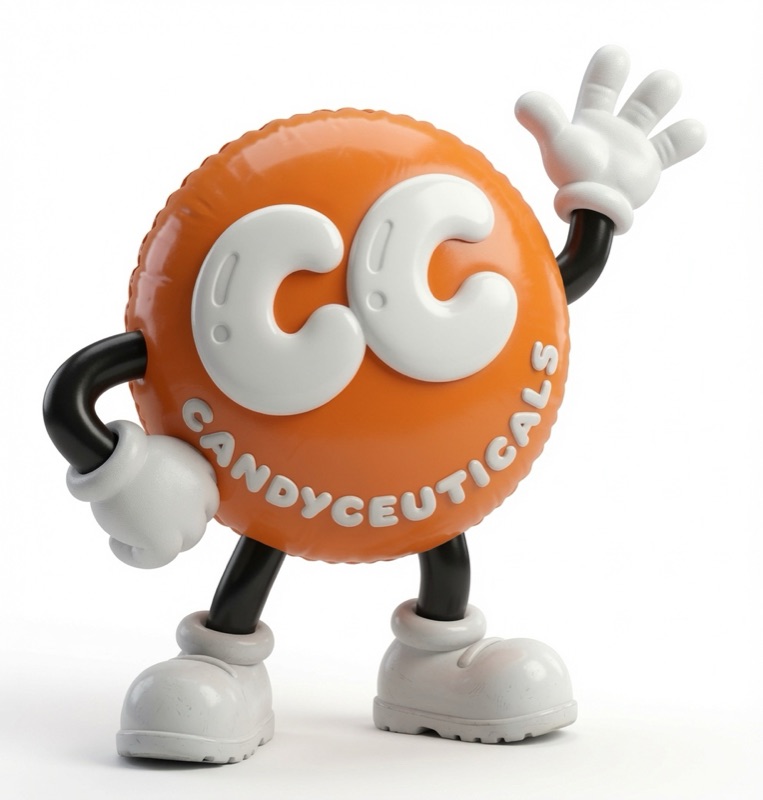 The CandyCeuticals mascot waving